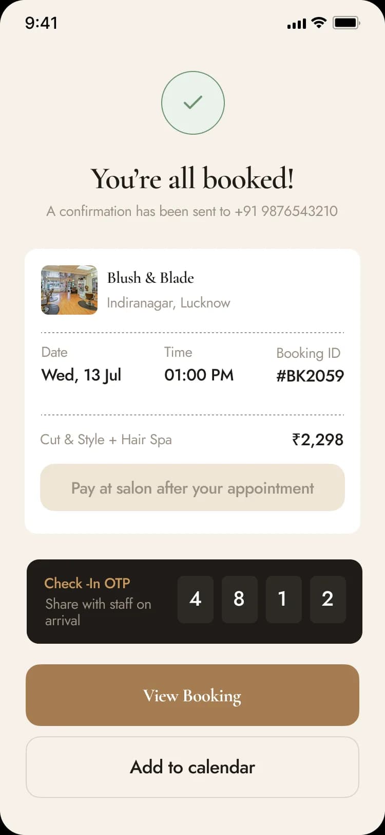 Bookord customer app — appointment details screen